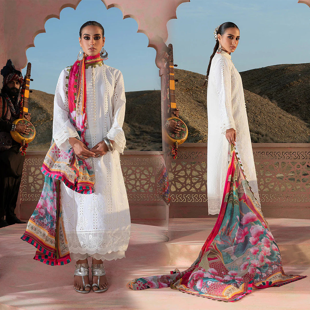 Dhanak 3PC Chikankari Embroidered With Digital Printed Wool Shawl-104
