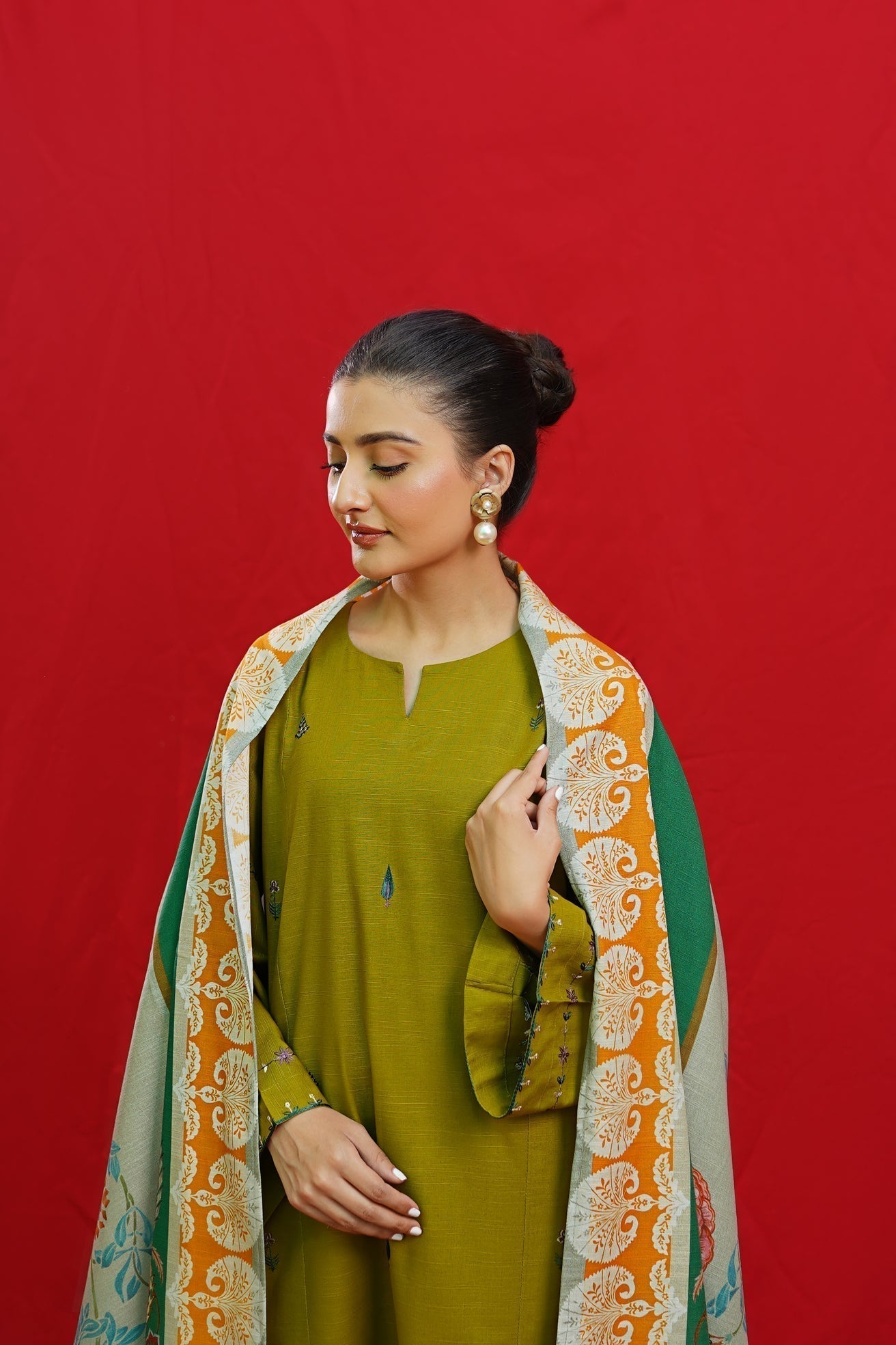 Lawn-3PC Embroidered Shirt with Digital Printed Jacquard Dupatta-1074