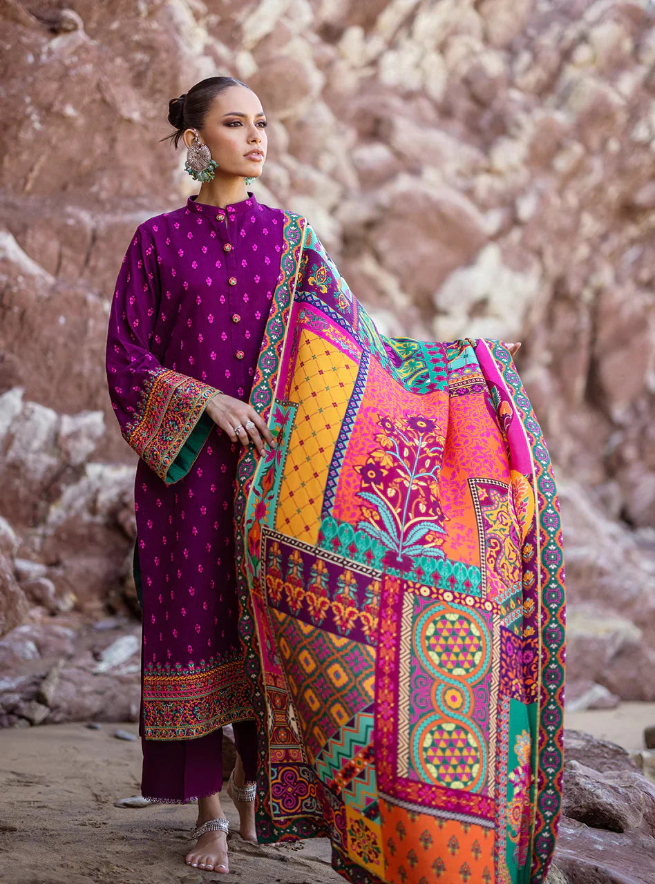 3PC Dhanak Embroidered Shirt With Printed Dupatta-681