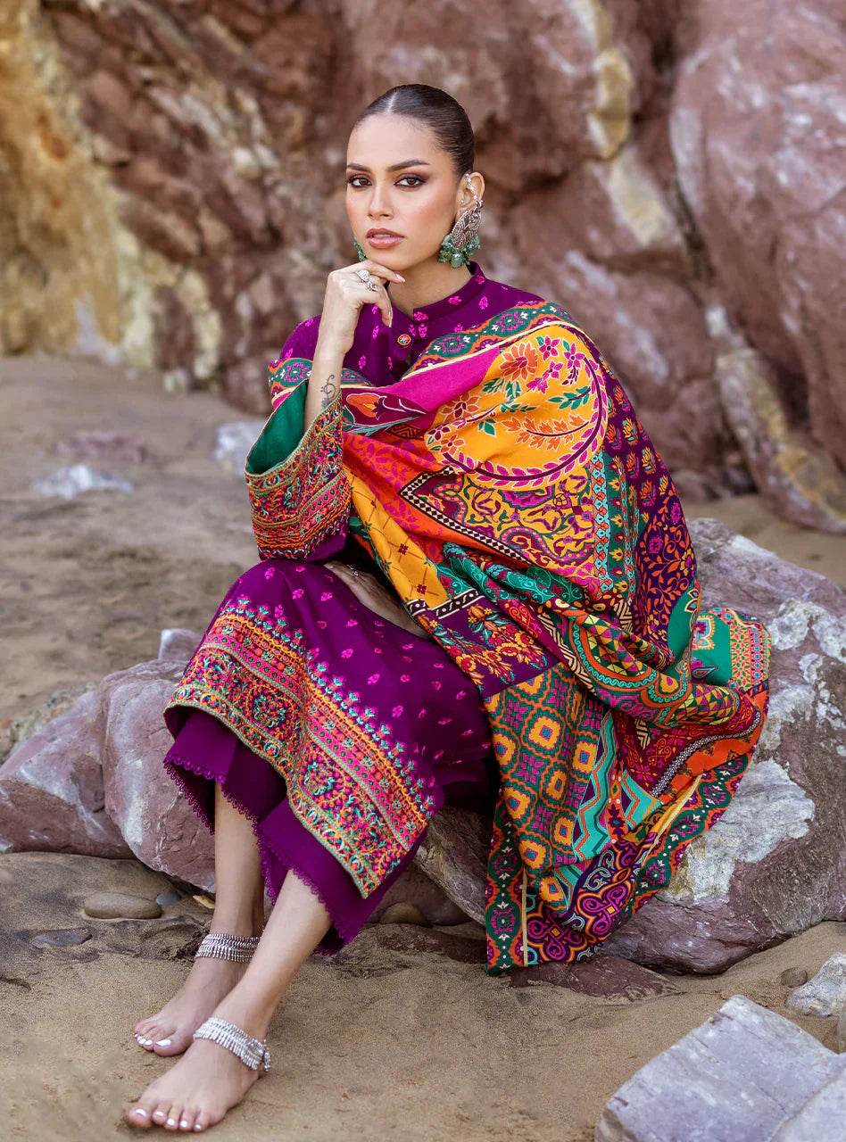 3PC Dhanak Embroidered Shirt With Printed Dupatta-681