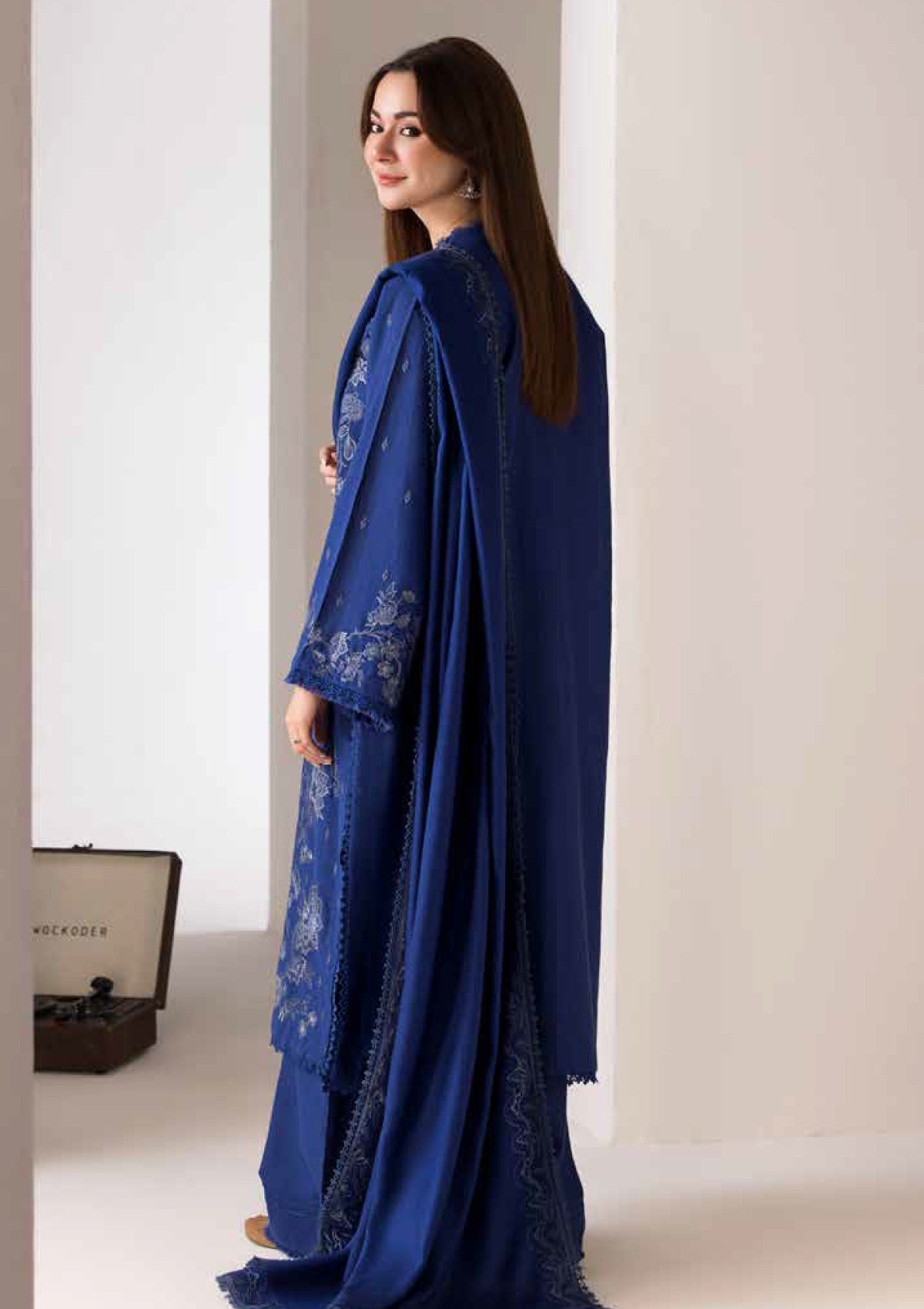 3PC DHANAK EMBROIDERED SHIRT WITH EMBROIDERED SHAWL AND TROUSER-145