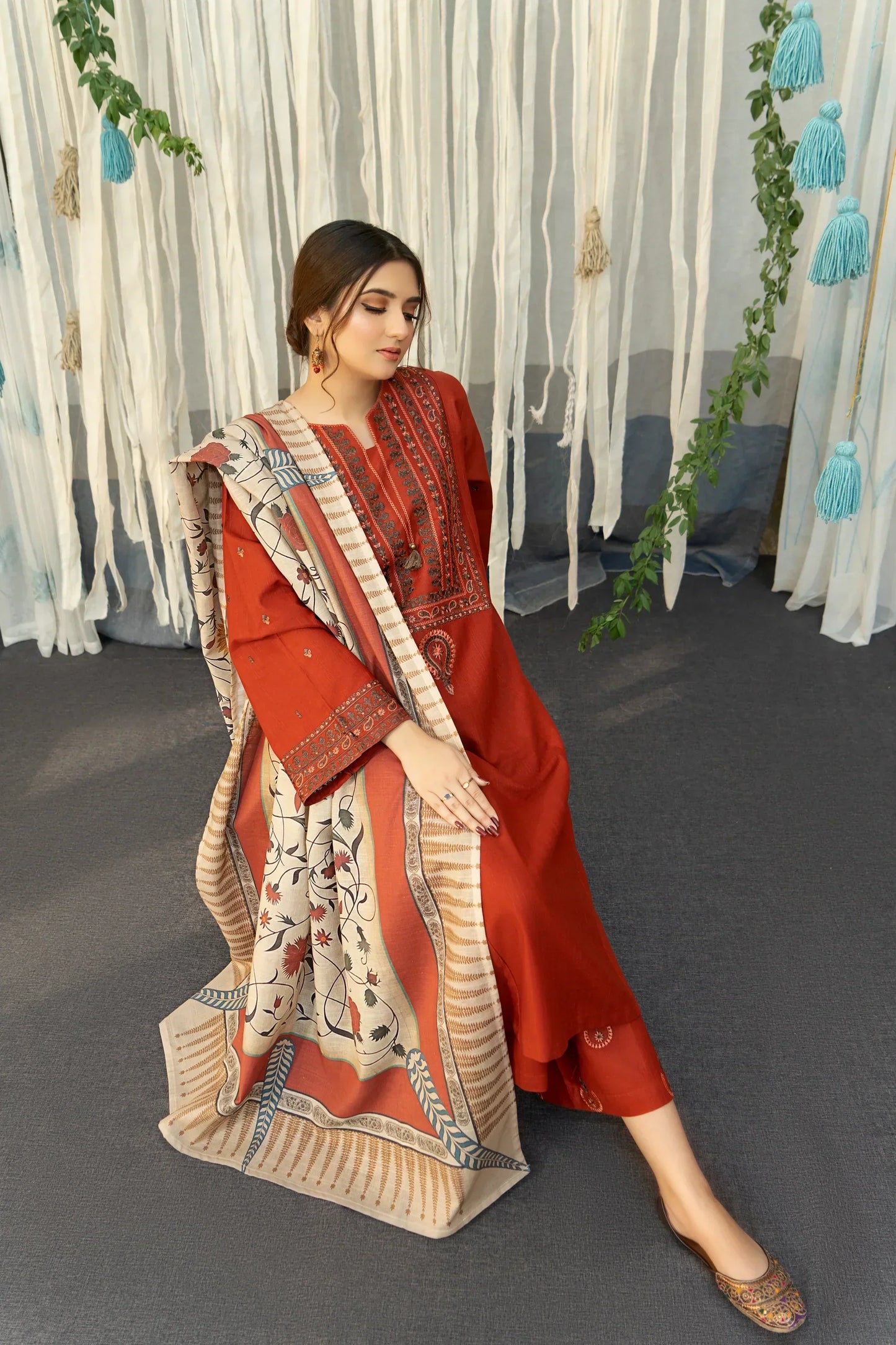 Dhanak 3PC Embroidered With Digital Printed Shawl-651