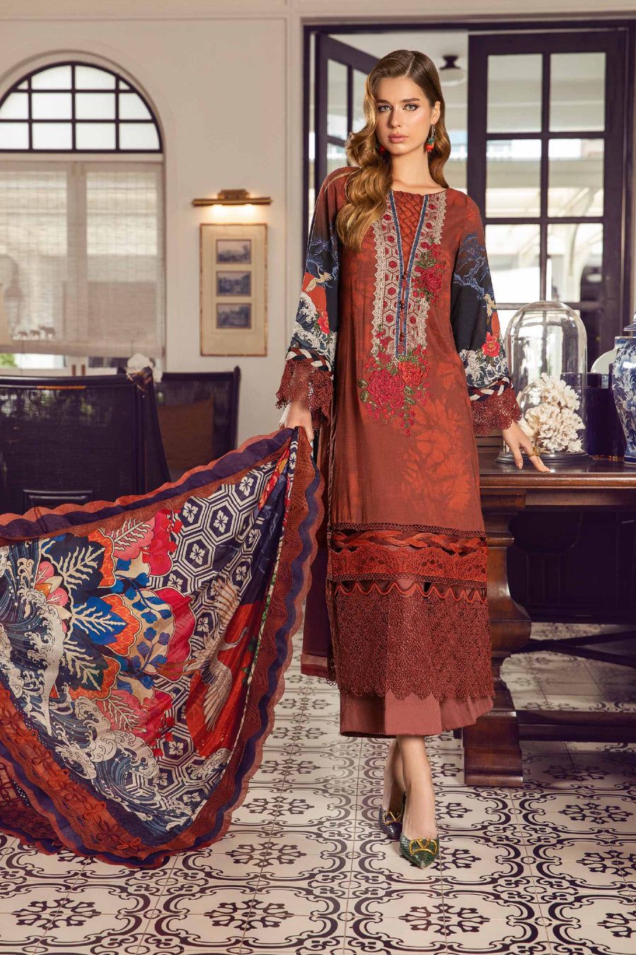 LAWN 3PC Printed Shirt With Printed Dupatta And Trouser-778