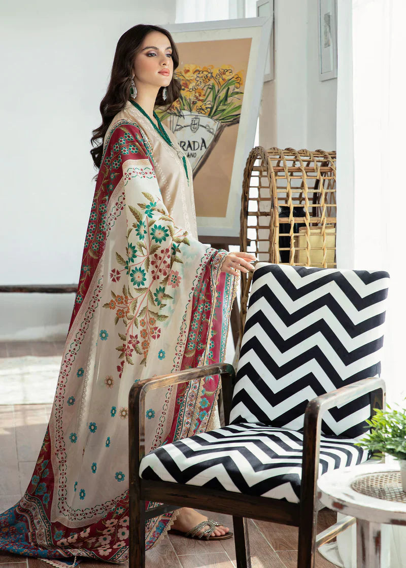 Lawn 3PC Chickenkari Embroidered Shirt With Digital Print Shawl-1044