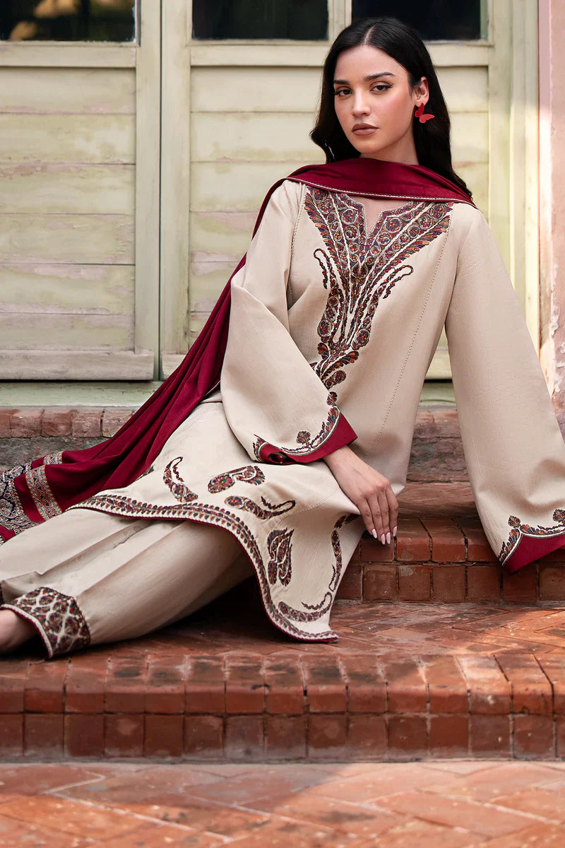 Dhanak 3PC Embroidered With Digitak Printed Wool Shawl-252
