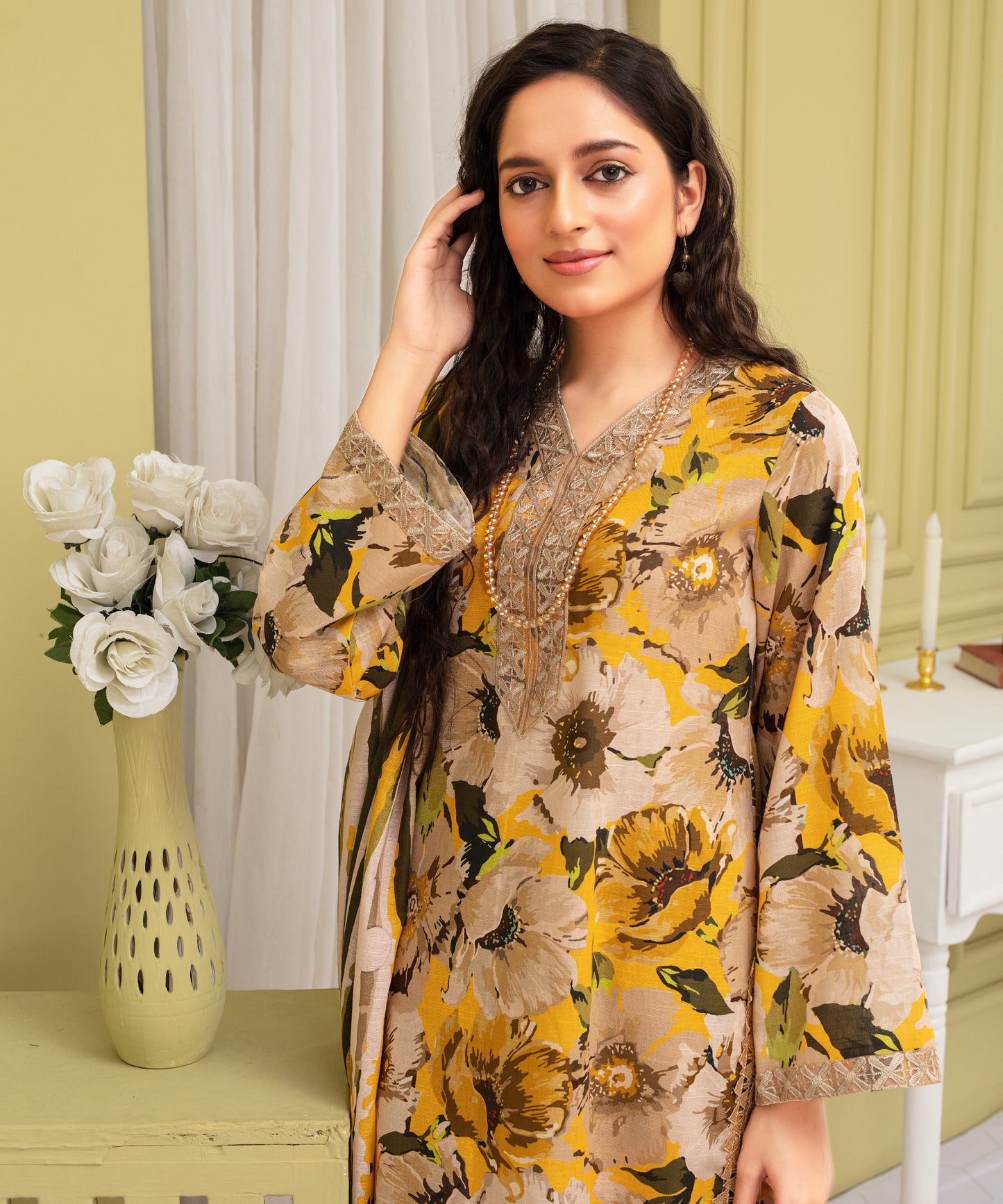 KHADDAR 3PC WITH KHADDAR PRINTED SHIRT & TROUSER-910