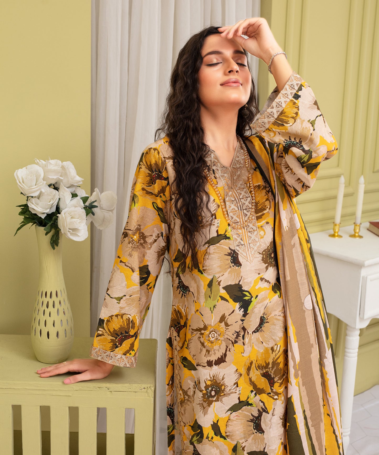 KHADDAR 3PC WITH KHADDAR PRINTED SHIRT & TROUSER-910