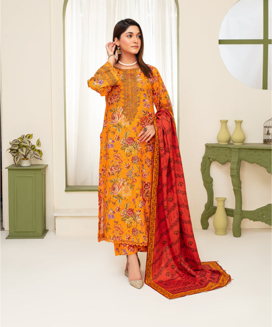 KHADDAR 3PC WITH KHADDAR PRINTED SHIRT & TROUSER-908