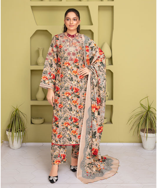 KHADDAR 3PC WITH KHADDAR PRINTED SHIRT & TROUSER-911