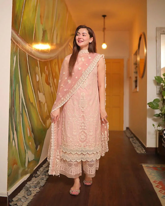 Lawn 3PC Embroidered With Organza Embroidered Dupatta-1049