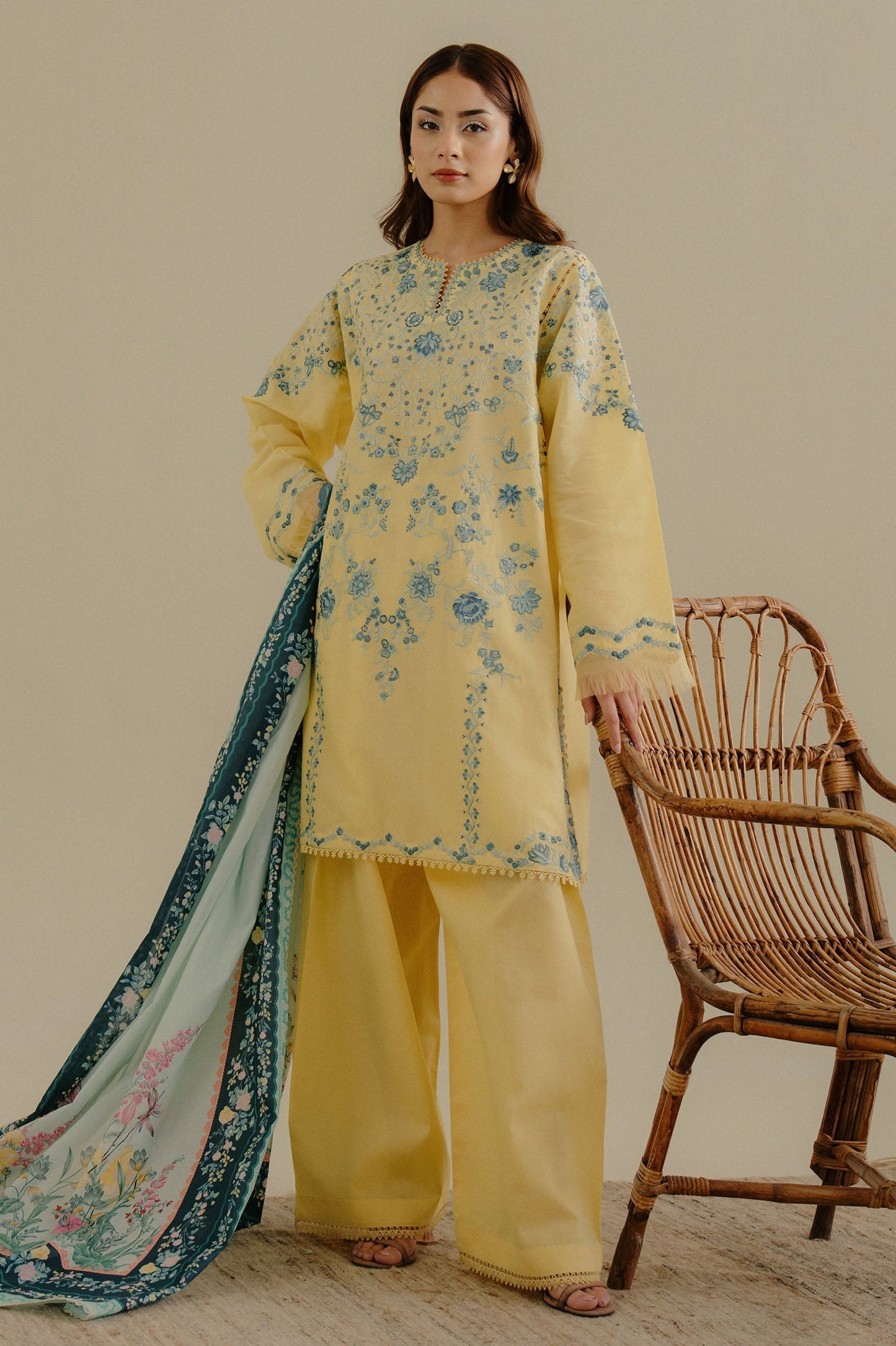 Lawn-3PC Embroidered Shirt with Digital Printed Jacquard Dupatta-1394