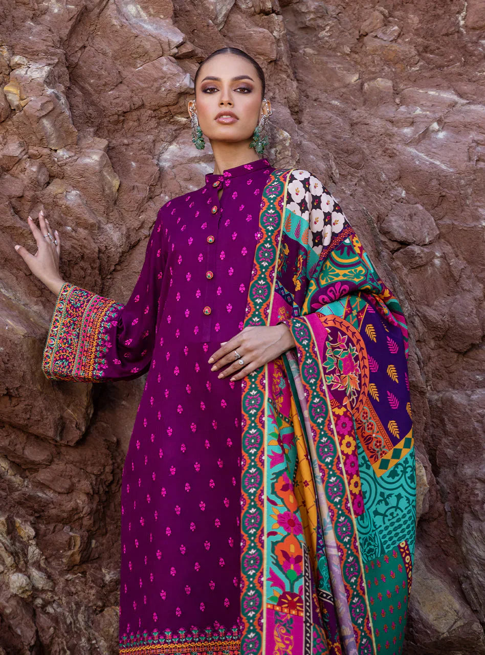 3PC Dhanak Embroidered Shirt With Printed Dupatta-681
