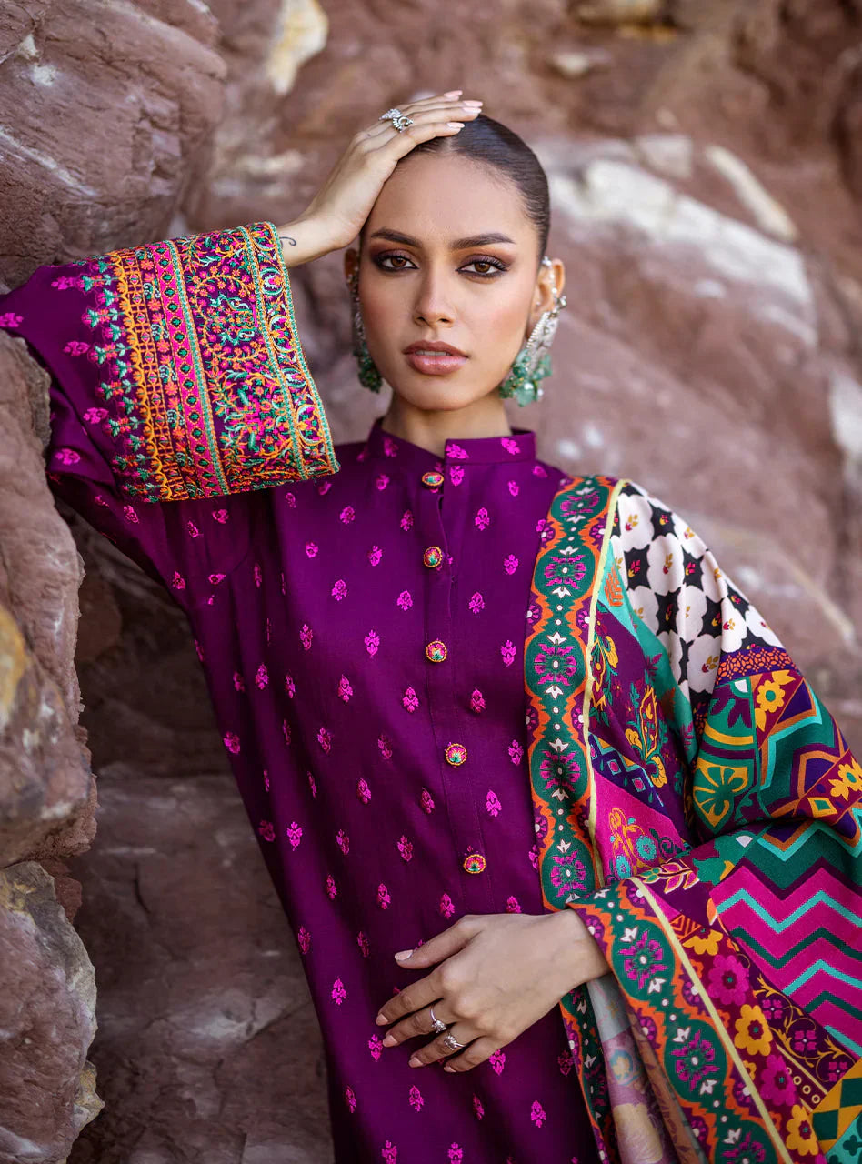 3PC Dhanak Embroidered Shirt With Printed Dupatta-681