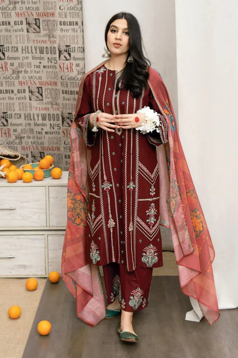 Dhanak 3PC Embroidered With Digital Printed Shawl-169