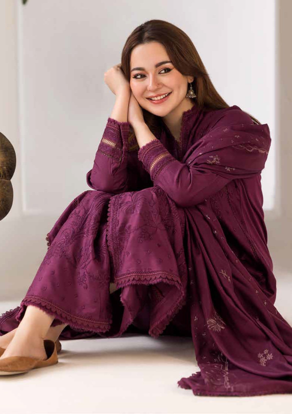 3PC DHANAK EMBROIDERED SHIRT WITH DHANAK EMBROIDERED SHAWL AND TROUSER-144