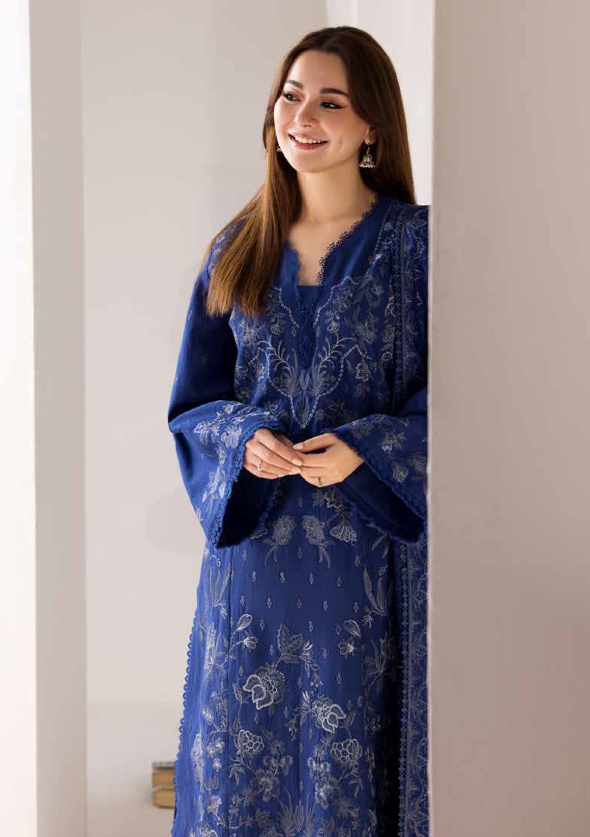 3PC DHANAK EMBROIDERED SHIRT WITH EMBROIDERED SHAWL AND TROUSER-145