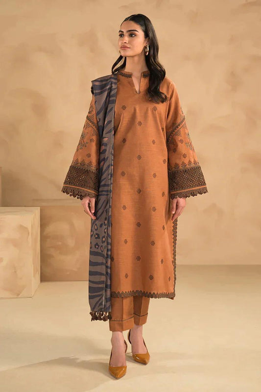 Dhanak 3PC  Embroidered suit with Printed Dupatta-1313