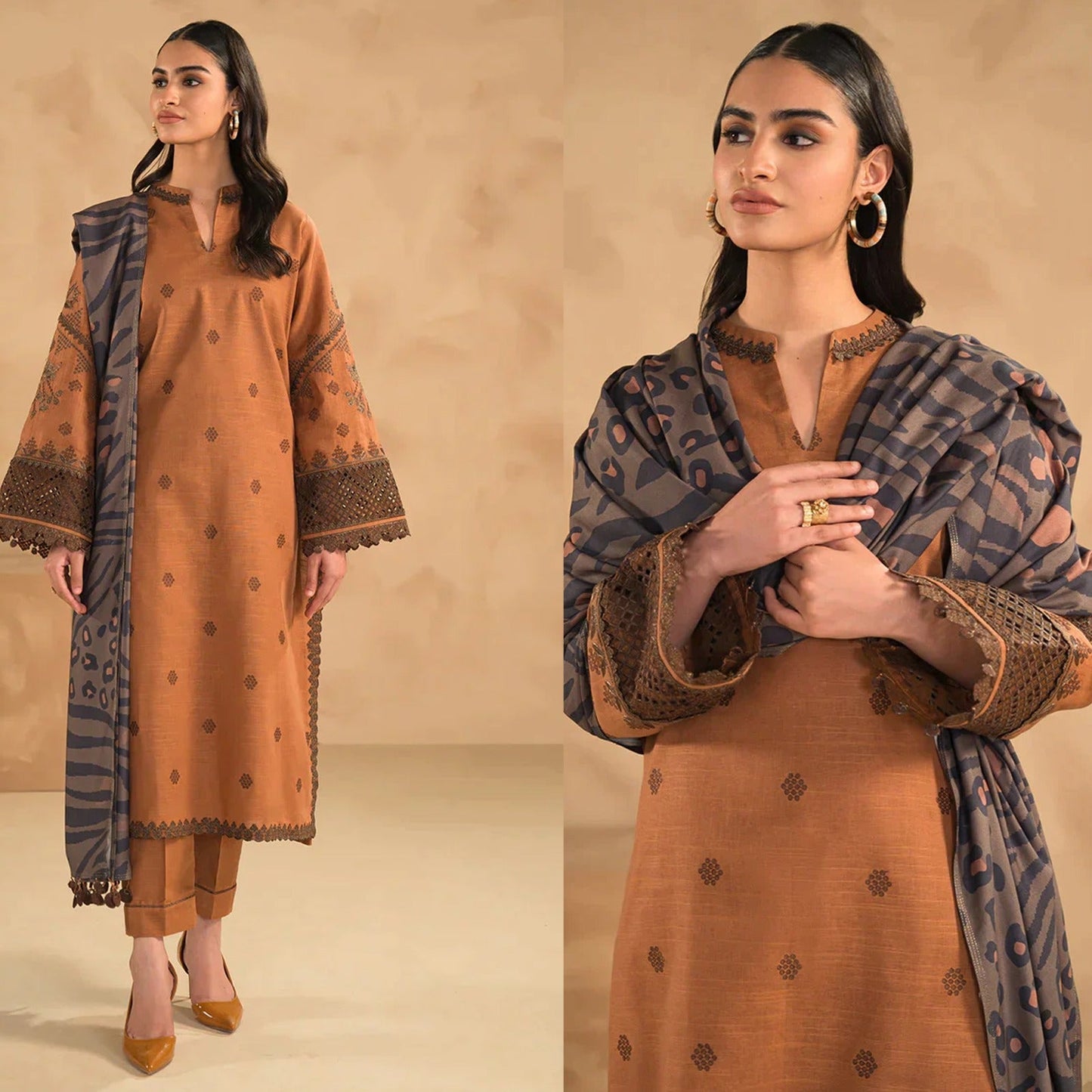 Dhanak 3PC  Embroidered suit with Printed Dupatta-1313
