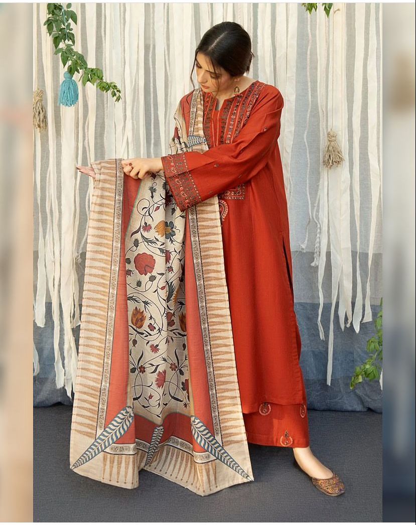Lawn 3PC Embroidered Shirt with Digital Printed Dupatta-1192