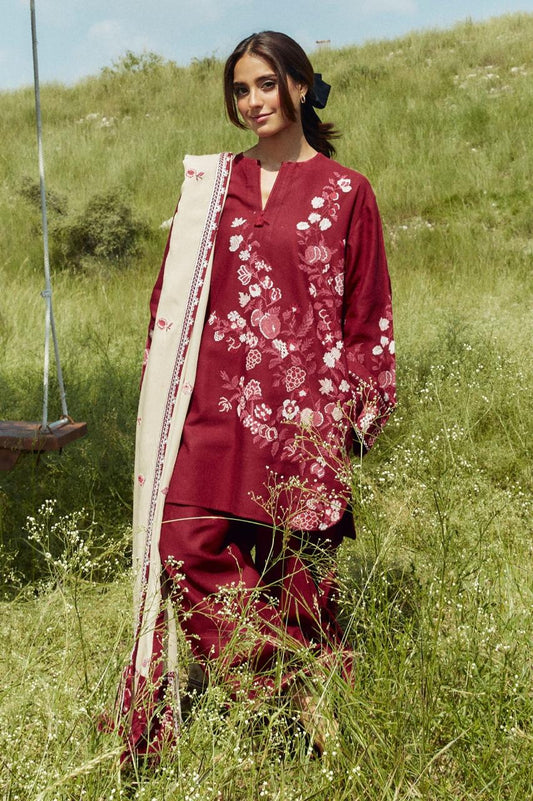 3PC Dhanak Embroidered Shirt With Digital Printed Shawl-282