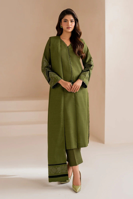 3PC EMBROIDERED Dhanak Shirt With Embroidered Shawl-684