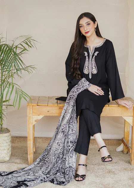 Dhanak 3PC Embroidered With Digital Printed Wool Shawl-601