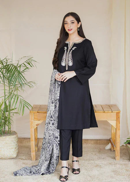 Dhanak 3PC Embroidered With Digital Printed Wool Shawl-601