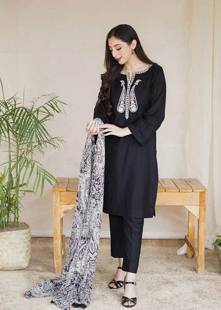 Dhanak 3PC Embroidered With Digital Printed Wool Shawl-601